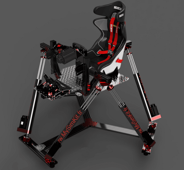 Image montrant un rendu 3D du simulateur en mode racing, incliné de 30°