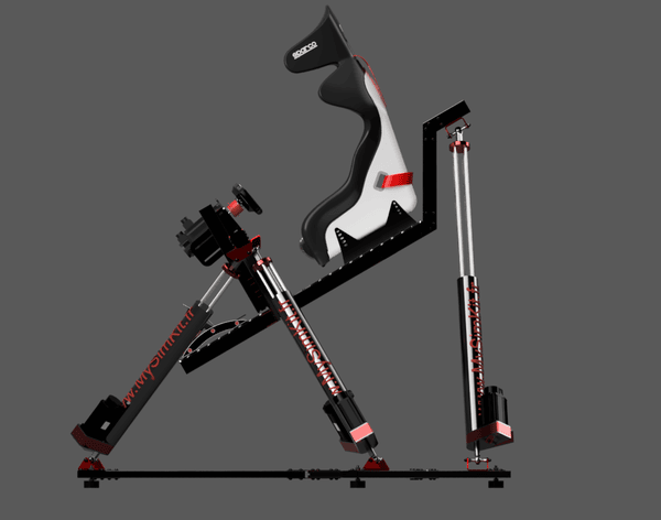 Image montrant un rendu 3D du simulateur en mode racing, incliné de 30°